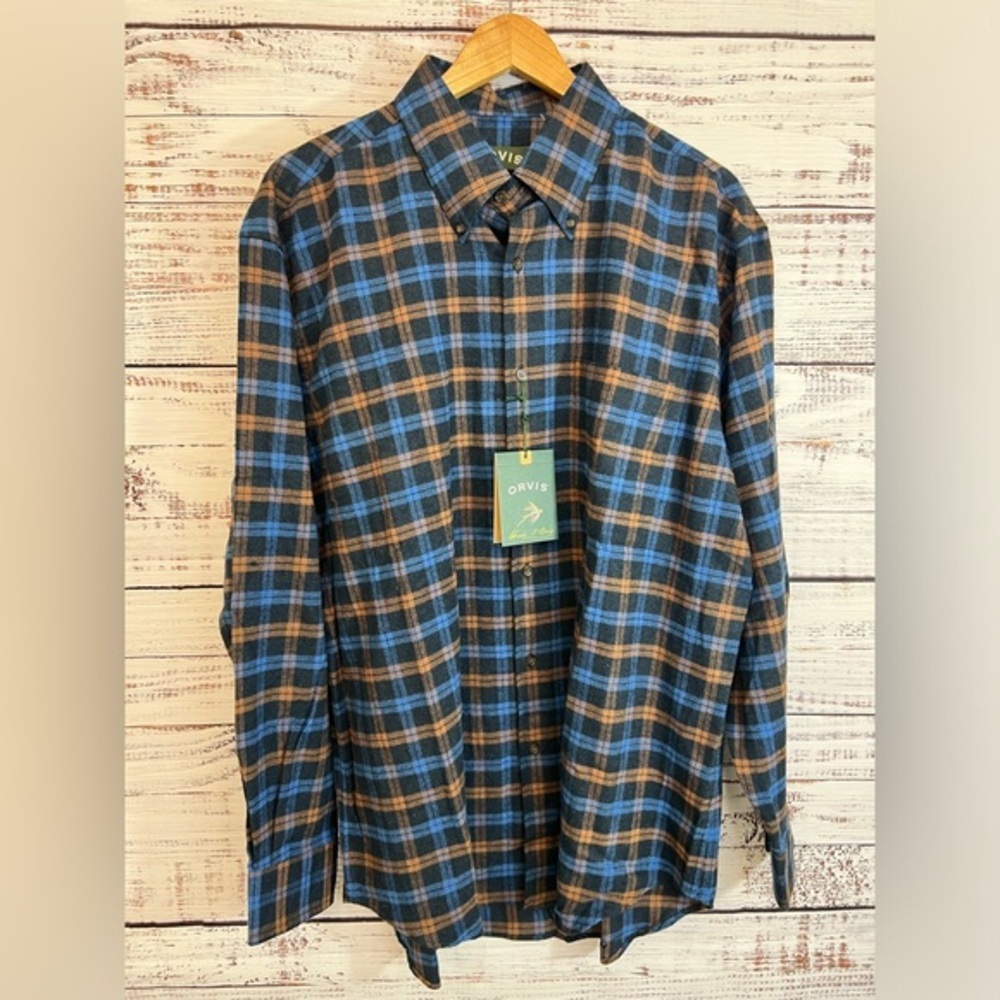 Orvis Men’s Luxury Flannel Large 100% Cotton Plaid Long Sleeve Button Down Shirt